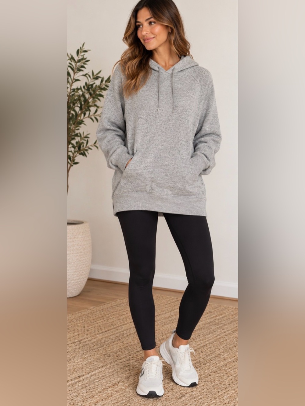 386 Athleta Incline Hoodie Heather Gray Oversized Pullover Sweatshirt Small